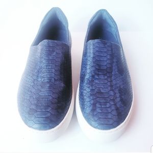 J. Slides Snake Embossed Blue Platform Espadrille